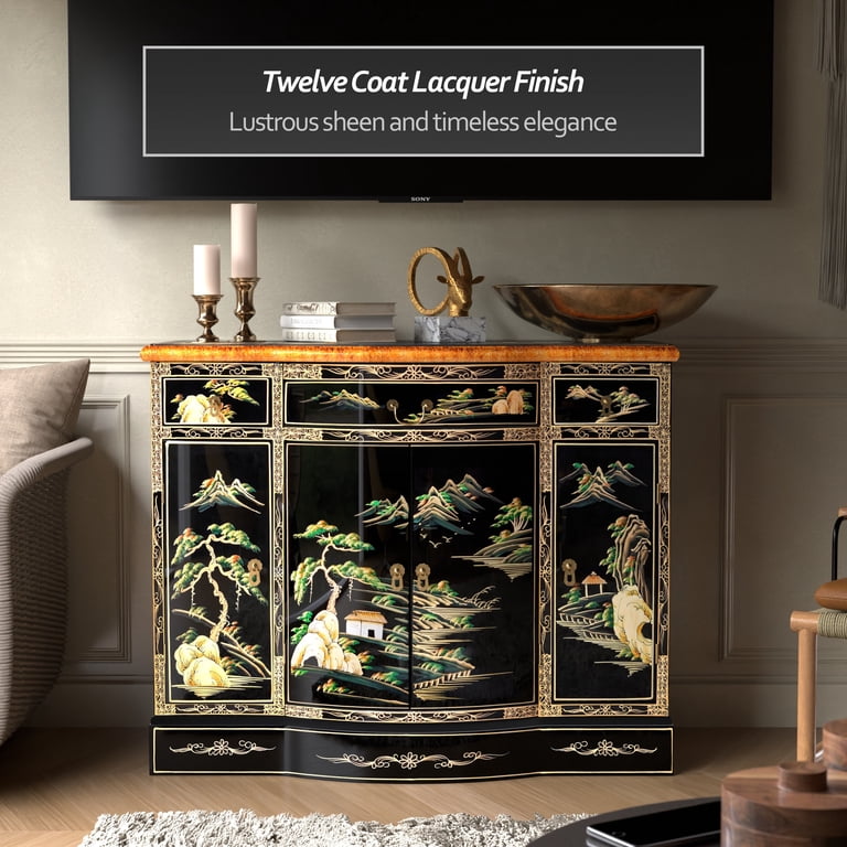 Red Lantern Black Lacquer Curved Sideboard - Landscape - Walmart.com