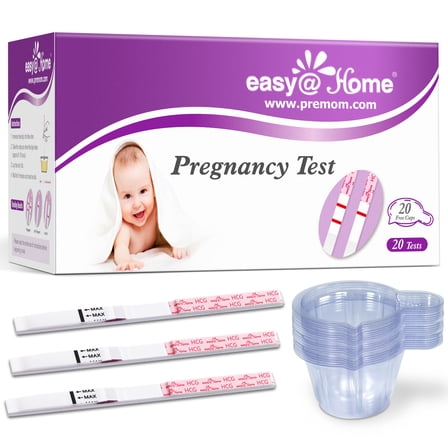 Easy@Home Pregnancy Test Strips - 20 Count with Cups - Early Detection (25 mIU/mL) - Home Use