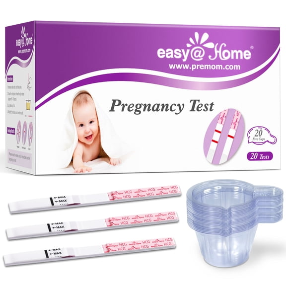 Easy@Home Pregnancy Test Strips - 20 Count with Cups - Early Detection (25 mIU/mL) - Home Use