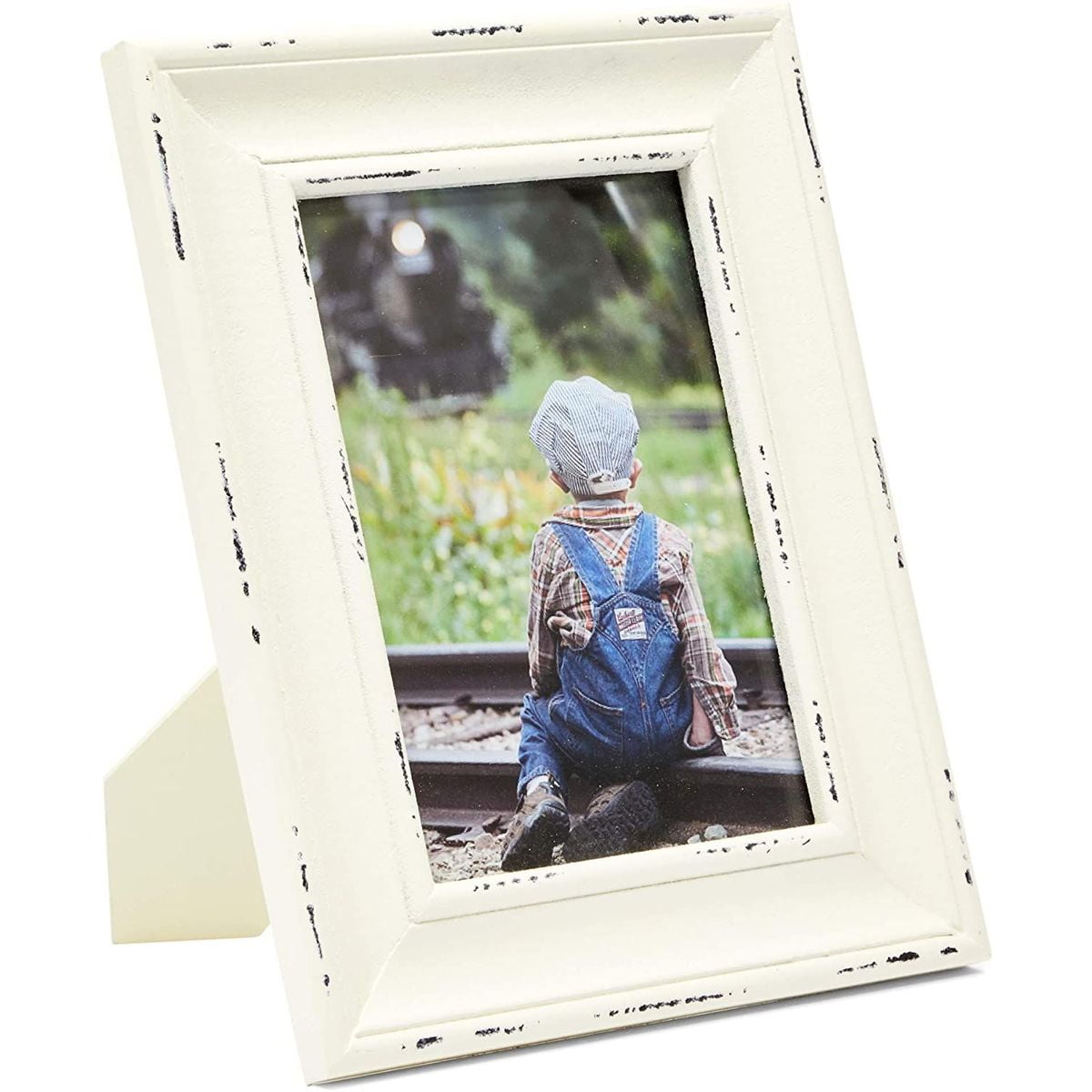 Wood Picture Frame for 5x7 inch Photo for Rustic Farmhouse Home Decor, White, 9.75 x 7.9 in