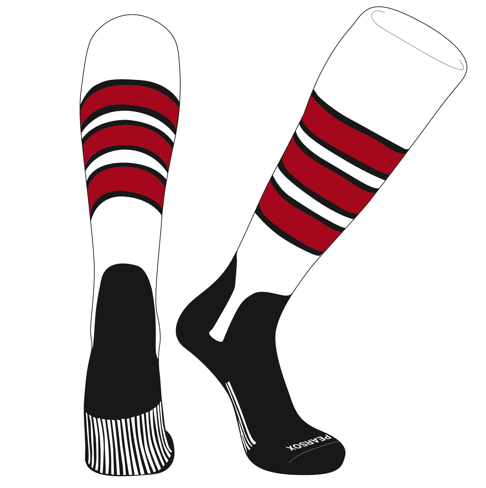 PEARSOX Elite Baseball Knee High Stirrup Socks (D, 5in) White, Black