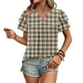 thumbnail image 4 of Scyoekwg Womens Short Sleeve Tunic Tops V-Neck Ruffle Sleeve Pleated Tunic Shirt Short Sleeve T Shirts Casual Loose Shirts Summer Trendy Comfy Plaid Print Tshirt Blouses (Khaki,XL), 4 of 7