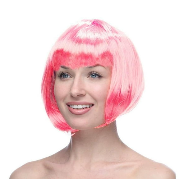 Neon Green Bob Wigs with Flat Bangs Include Wig 12 Inch Short Straight Synthetic Bangs, Fiber Wigs Flat Resistant Heat