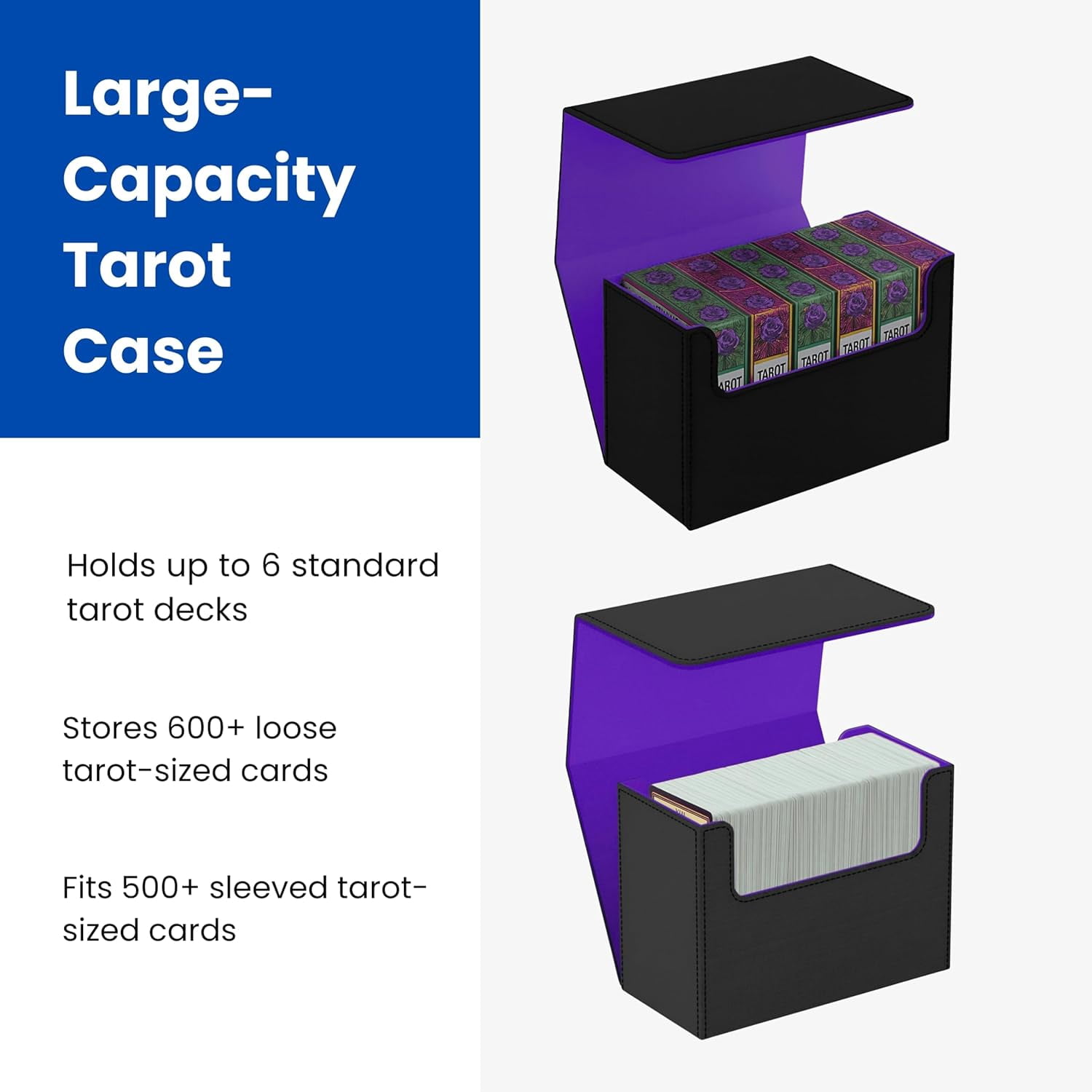 Premium PU Leather Card Deck Box, 8 Magnet Secure Storage Case with Soft Lining, Holds Sleeved and Unsleeved Cards, for Board Games and Collectors, 1 Count