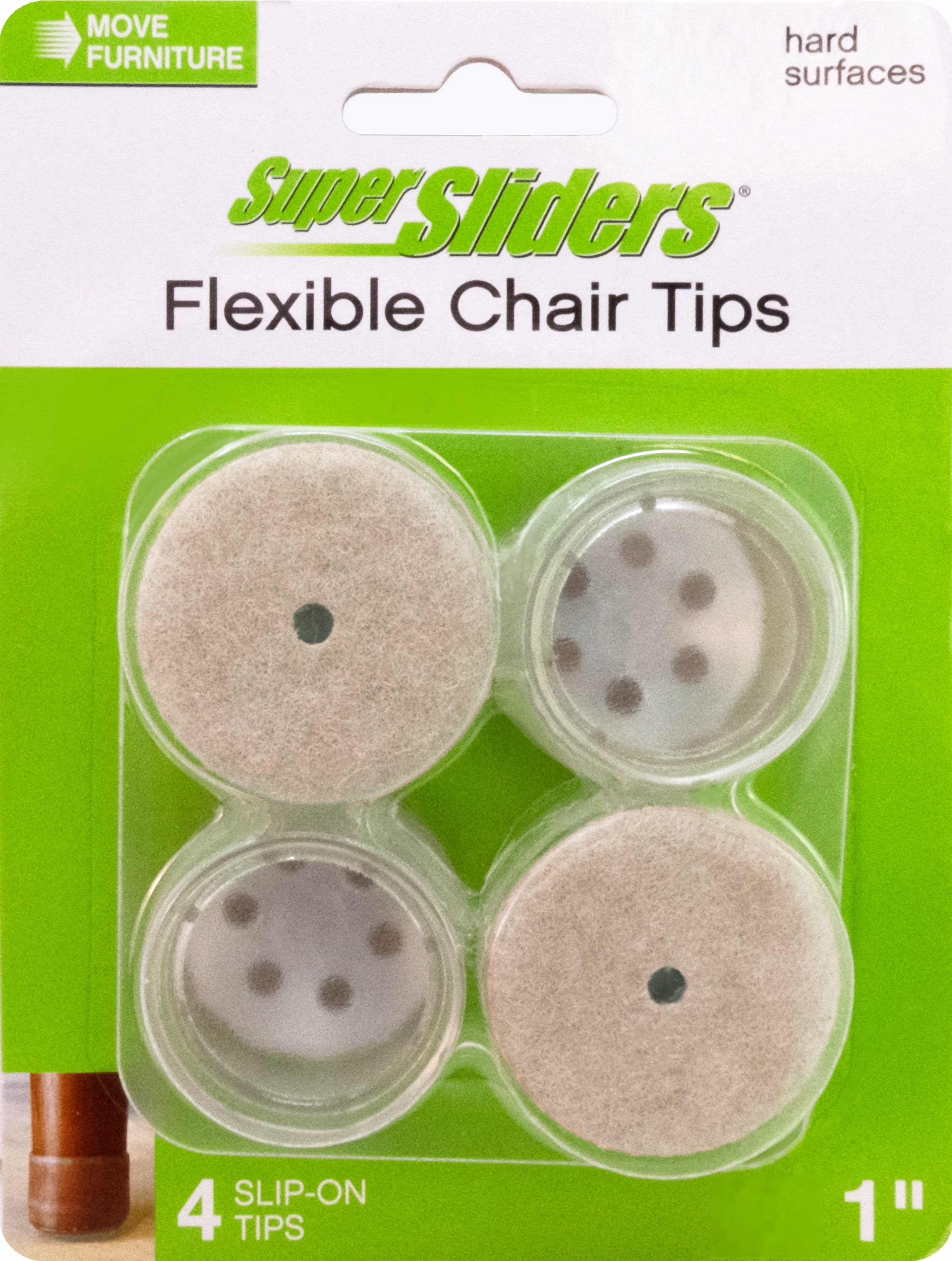 Super Sliders 1-Inch Chair Leg Tips with Felt Pads, Clear Protectors for Hardwood Floors – 4-Pack