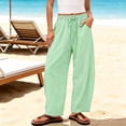 thumbnail image 5 of Hurxie Womens Wide Leg Gingham Pants Cotton Plaid High Waisted Casual Lounge Trousers with Pockets Mint Green,L, 5 of 7