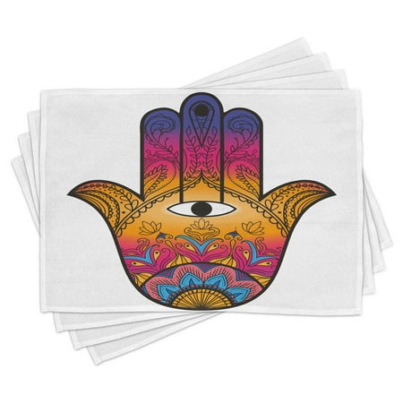 

Hamsa Placemats Set of 4 Colorful Ethnic Pattern Henna Tattoo Art Lotus Flowers Arabesque Mystical Washable Fabric Place Mats for Dining Room Kitchen Table Decor Orange Pink Sky Blue by Ambesonne