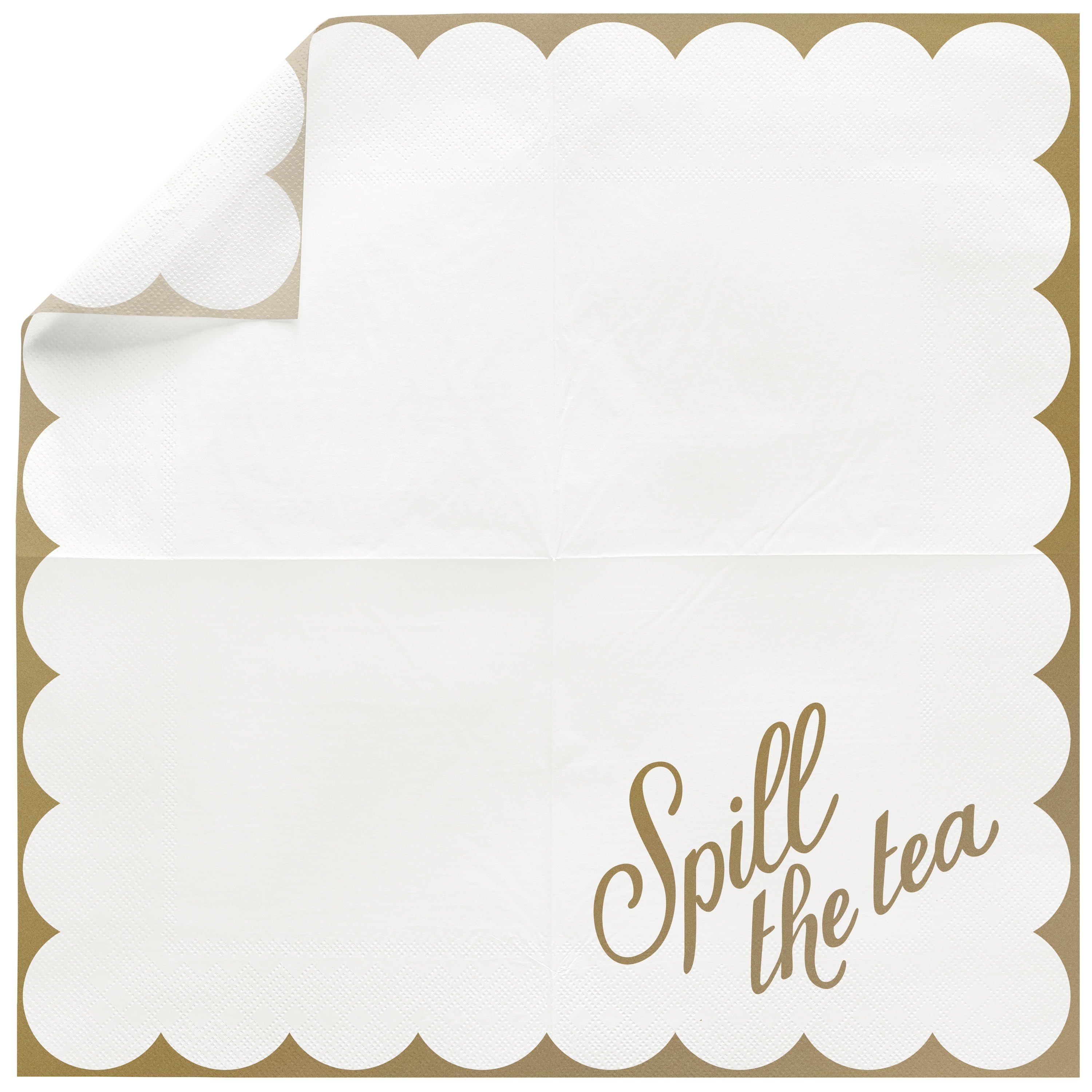 20 Count, 5IN x 5IN Disposable Tea Party Spill the Tea Napkins, Gold and White, Vintage Finds by Way to Celebrate
