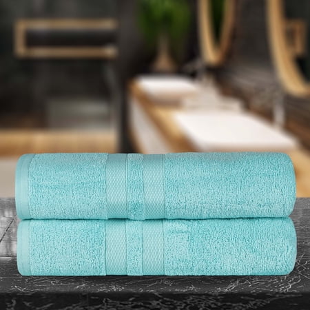 Superior Ultra-Soft Cotton Solid Bath Sheets Set of 2 Cyan