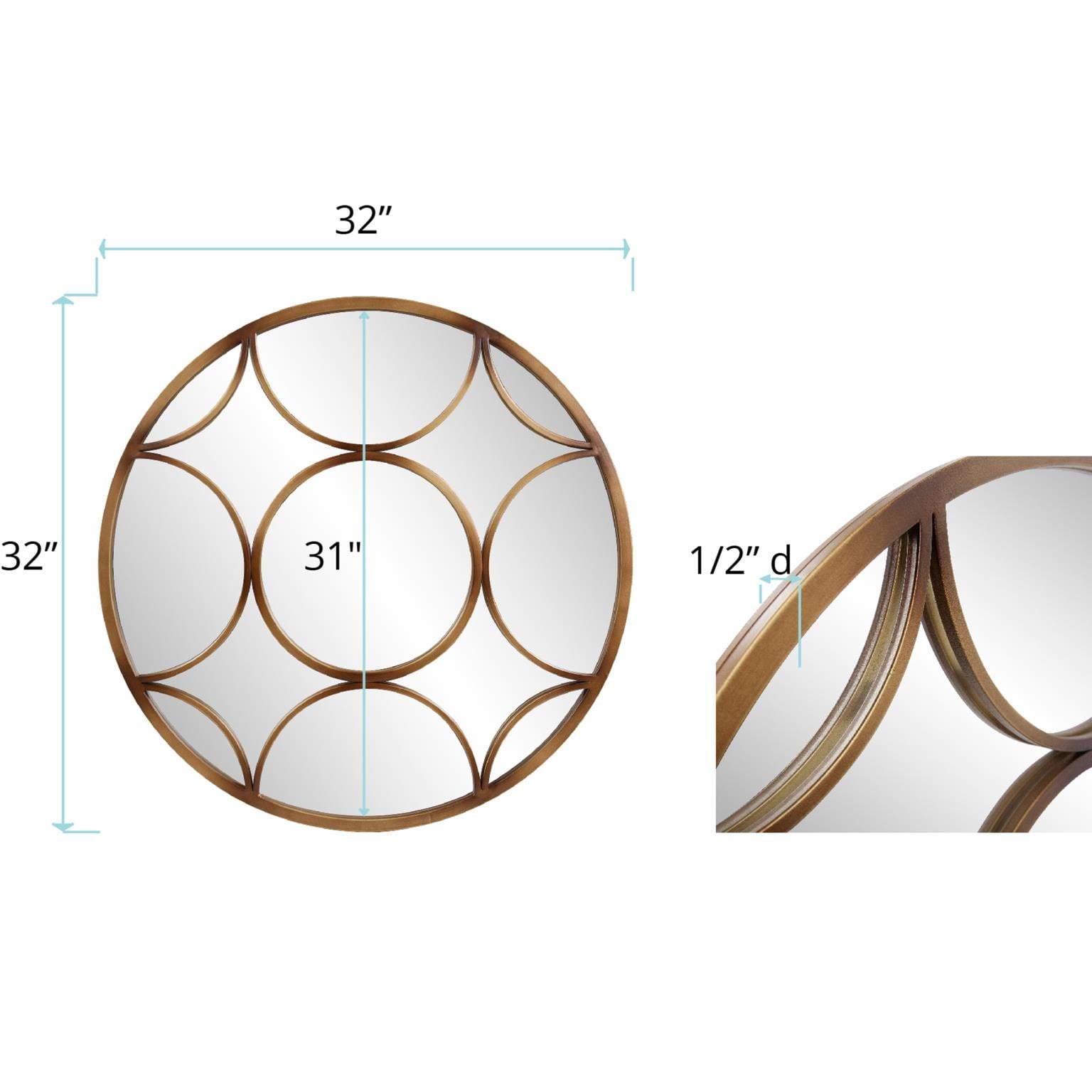 Tyler Dillon Round Wall Mirror with Circular Design and Bronze Metal Frame - 32D x 3/4T