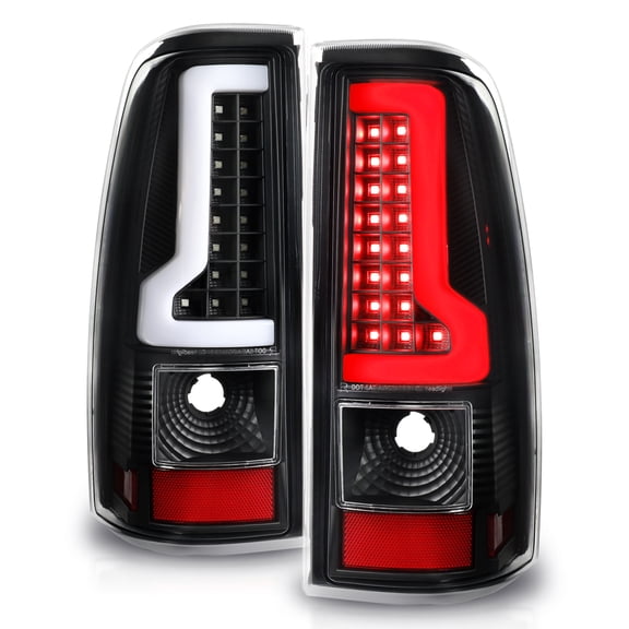 Spec-D Tuning Black LED Tail Lights w/ Fiber Optic LED Tube Compatible with 2003-2006 Chevy Silverado 1500 1500HD 2500 2500HD 3500 Left Right Pair Assembly