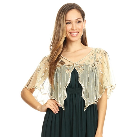 Women's 1920s Shawl Evening Cape Sequin Deco Shrug Bolero Flapper Cover Up