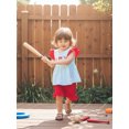thumbnail image 3 of BemeyourBBs Toddler Baby Girl Baseball Outfit Striped Flying Sleeve Babydoll Tunic Shirt Tops and Pockets Ruffle Shorts Set Toddler Girl Summer Clothes, 3 of 9