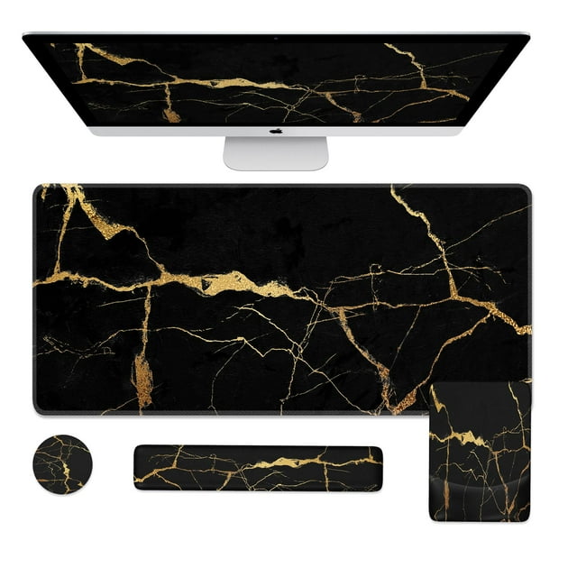 Juego de alfombrillas de escritorio grandes iCasso con reposamuñecas, color negro dorado