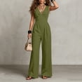 thumbnail image 5 of Jumpsuits for Women Cotton Sleeveless V Neck High Waist Slimming Jumpsuit Casual Fashionable Solid Color Loose Wide Leg Romper Jumpsuit with Pocket, 5 of 7
