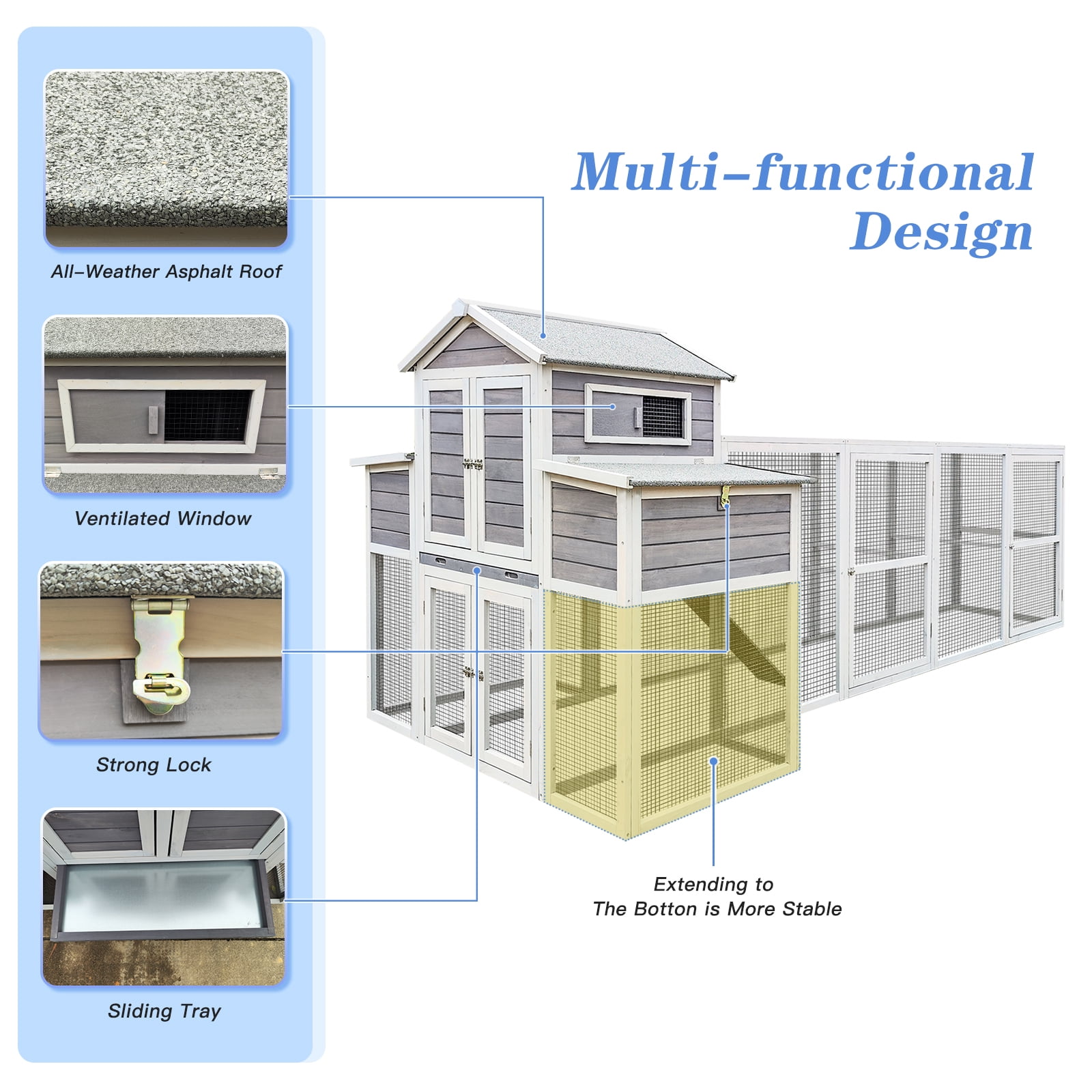 MAYEERTY 150'' Extra Large Wooden Chicken Coop, 2 Nesting Boxes 5 Perches Rust-Proof Metal Wire Cage