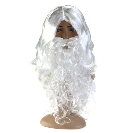 Deluxe White Santa Fancy Dress Costume Wizard Wig and Beard Set Christmas