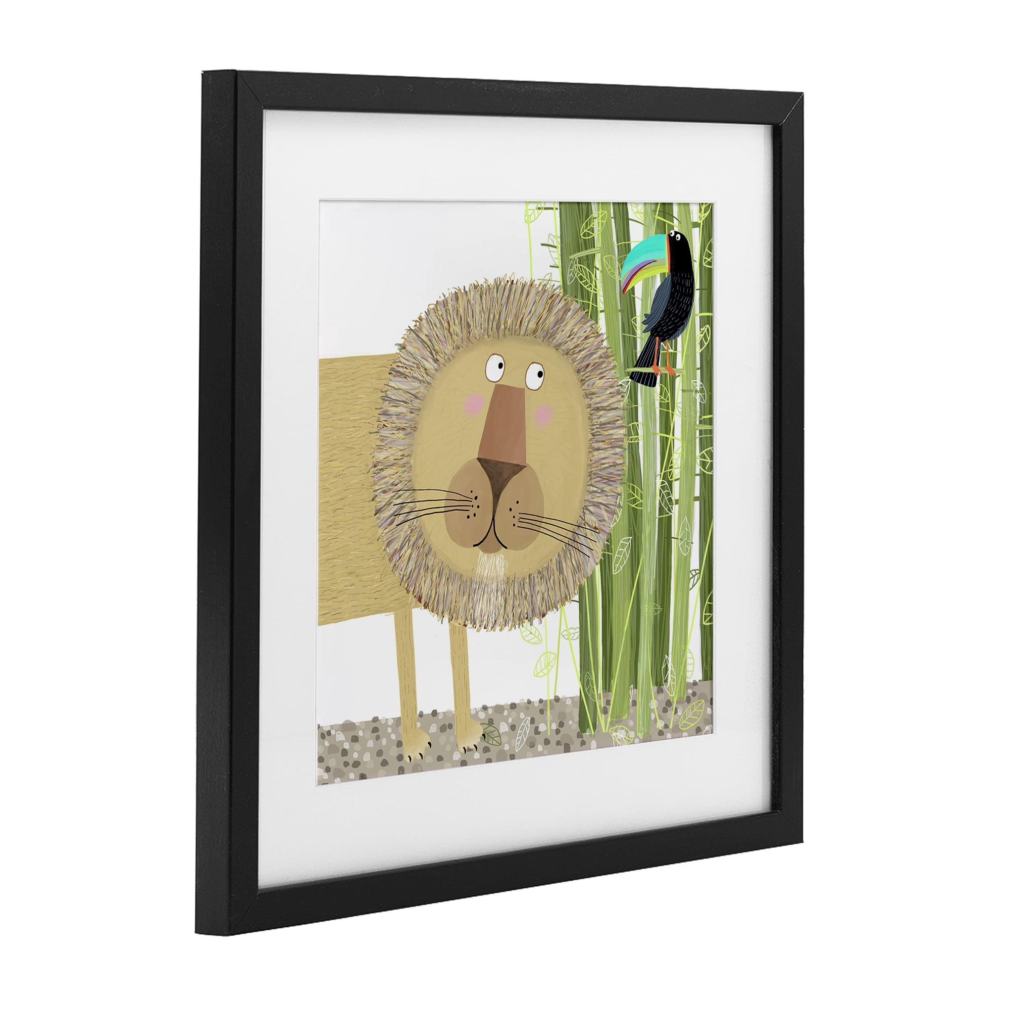 Stupell Industries Lion with Bamboo Trees & Toucan Black Framed Print Under Glass, design by Carla Daly