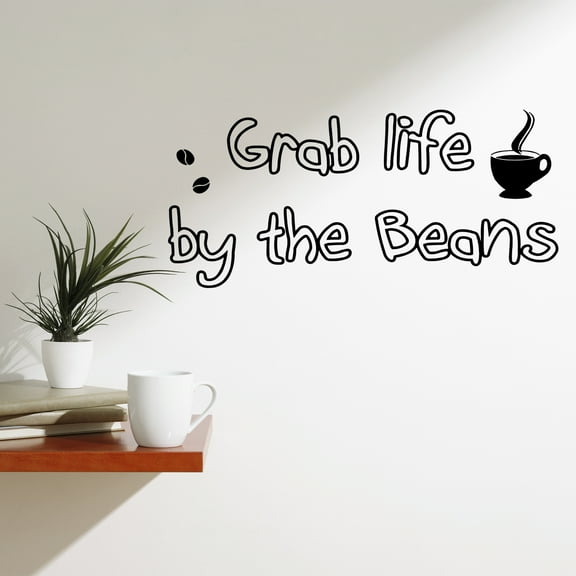 VWAQ Grab Life By the Beans Vinyl Wall Art Decals Coffee Quotes Sayings Wall Stickers Murals