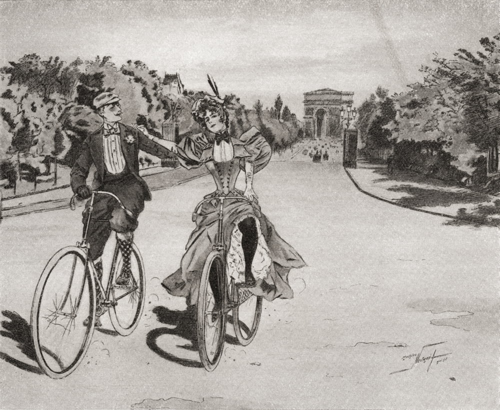 Cyclists on the way to the Bois du Boulogne Paris France in the 19th century From Illustrierte Sittengeschichte vom Mittelalter bis zur Gegenwart by Eduard Fuchs published 1909 Canvas Art - Ken Welsh
