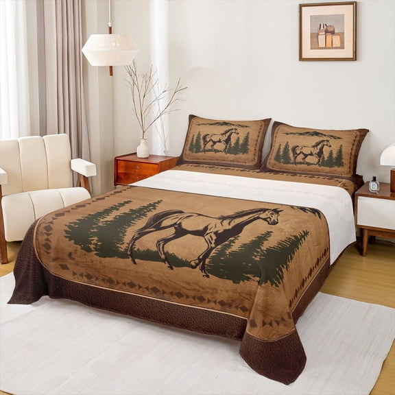 Homewish Farm Animal Horse Twin Sheet Sets,Rustic Western Farmhouse Twin Fitted Sheet,Country Lodge Flat Sheet For Boys Kids,Ultra Soft Home Decor,3pcs