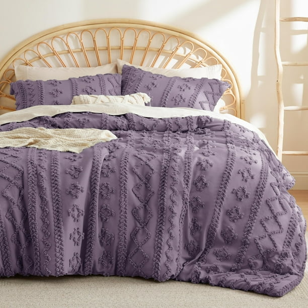 Juego de edredón Bedsure, estilo bohemio, tamaño queen, color morado grisáceo