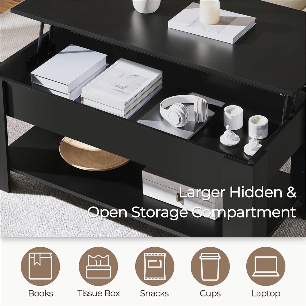 Yaheetech 47.5in Wooden Lift Top Coffee Table with Hidden Compartment for Living Room, Black