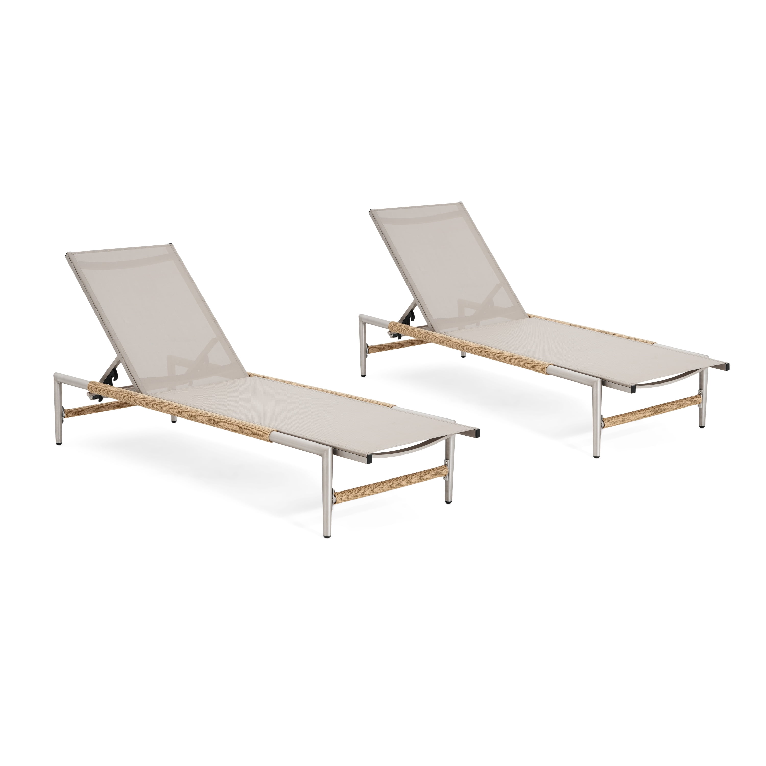 Outdoor Aluminum Frame Patio Chaise Lounges Set of 2 for Poolside Beach Deck, Silver