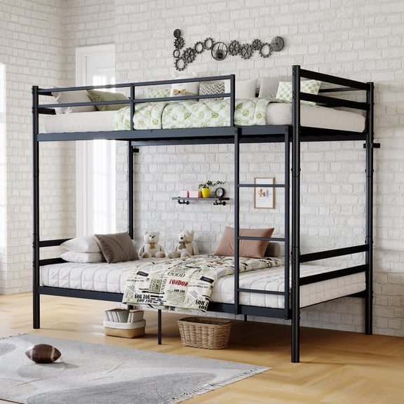Dolonm Twin over Twin Bunk Bed with Ladder and high Guardrail, Heavy Duty Metal bunk bed, Separated into 2 Separate Beds, Sturdy and Durable, No Box Spring, Black