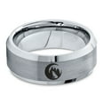 thumbnail image 2 of Tungsten Crescent Moon Howling Wolf Forest Trees Engraved Band Ring 8mm Men Women Comfort Fit Gray Step Bevel Edge Brushed Polished, 2 of 4