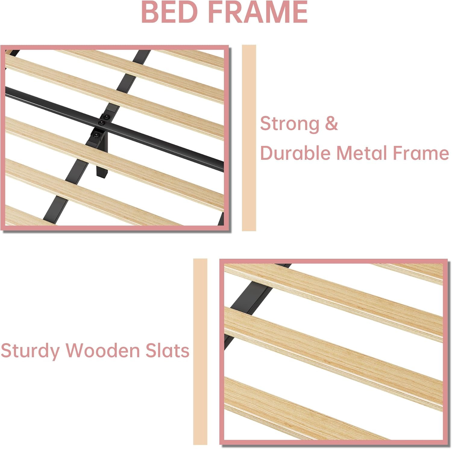 Towallmark Twin Bed Frame, Velvet Upholstered Platform Bed Frame with Height Adjustable Headboard for Boys & Girls, Wood Slat Support, Easy to Assemble, No Box Spring Needed, Light Pink
