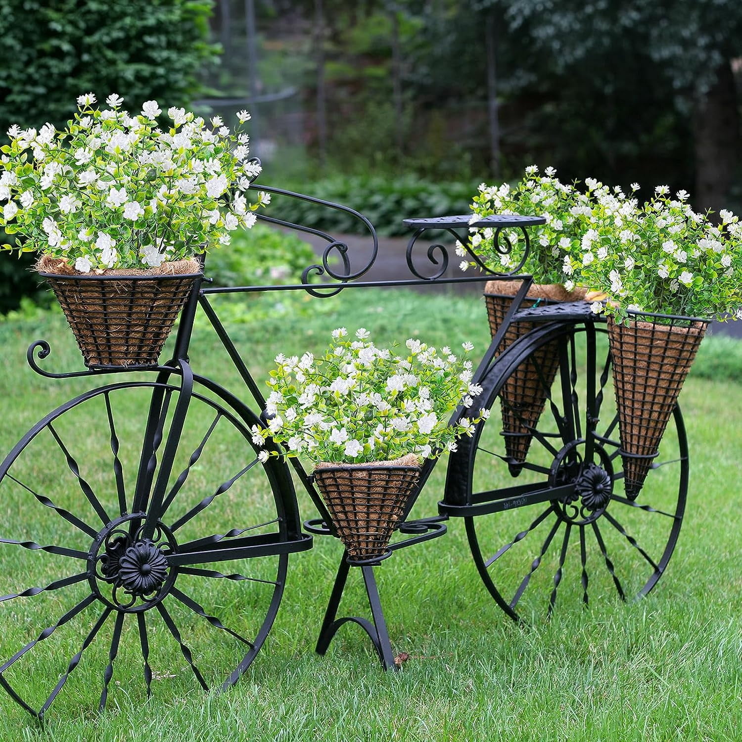 20 Bundles Artificial Flowers Outdoor UV Resistant Faux Flowers No Fade Fake Plastic Plants Garden Porch Window Box Decorating (Pure White)
