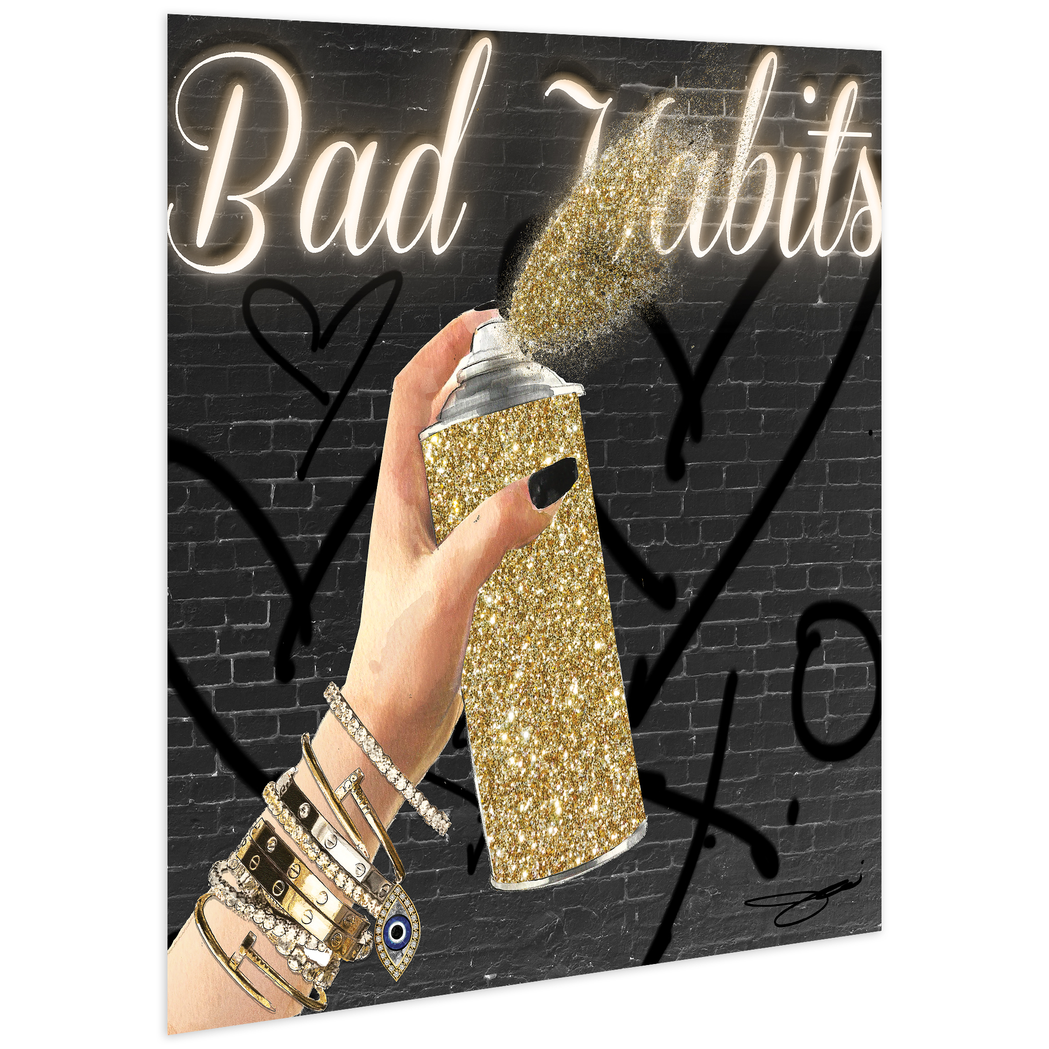 Empire Art Direct Bad Habits Frameless Free Floating Tempered Glass Panel Graphic Wall Art, 24" x 24" x 0.2", Ready to Hang