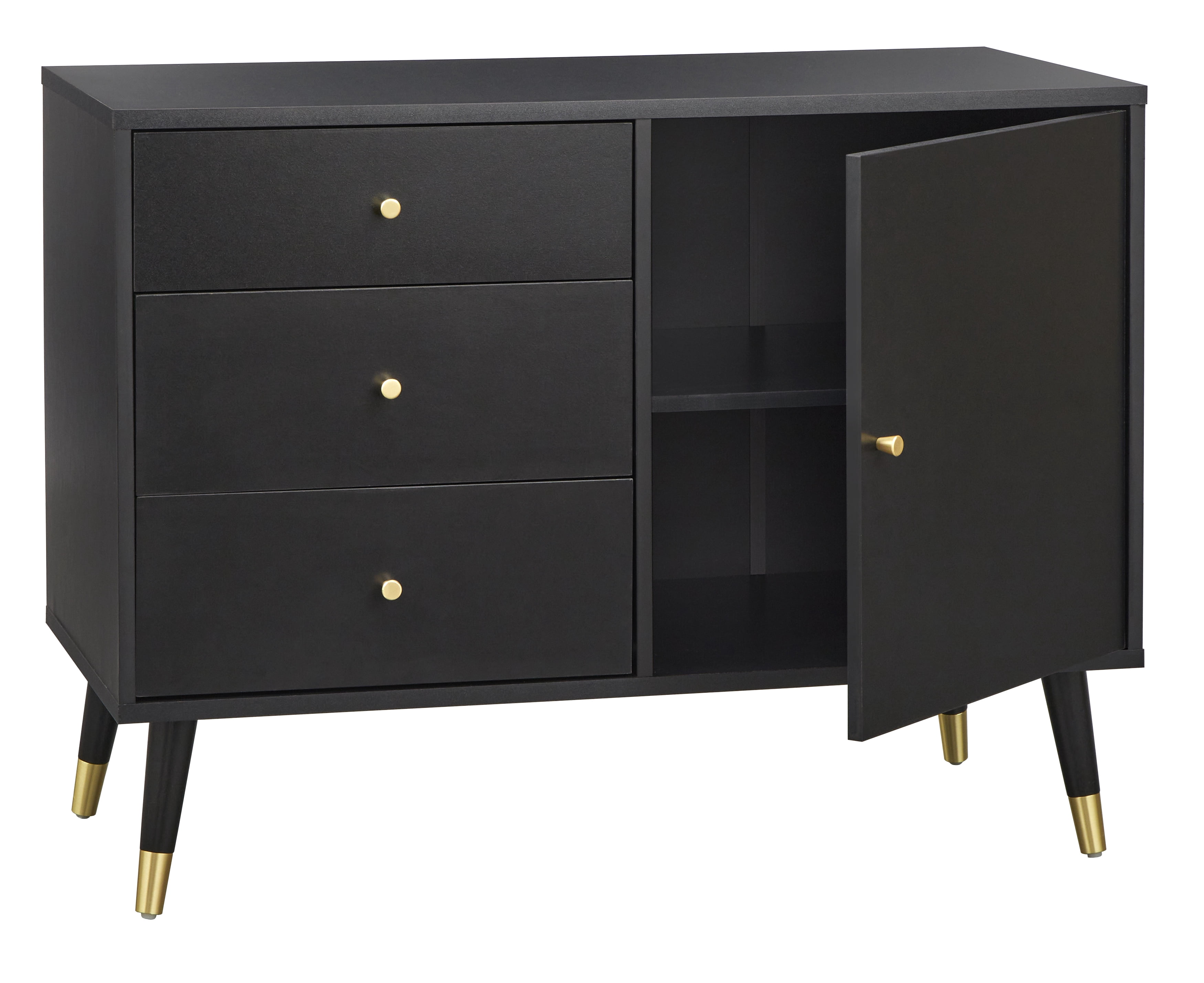 TMS Carroll 40” Wide Mid Century Modern Dining Sideboard Buffet, Black FinishBlack