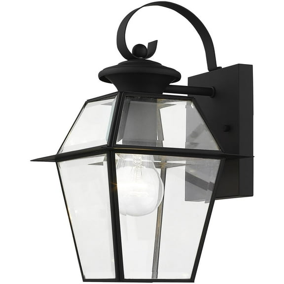 7.5 inch 1 Light Black Outdoor Wall Lantern Pendant Lighting Fixture with Clear Beveled Glass Shade backed with Hand Crafted Solid Brass material for patio, front porch, entryway and more