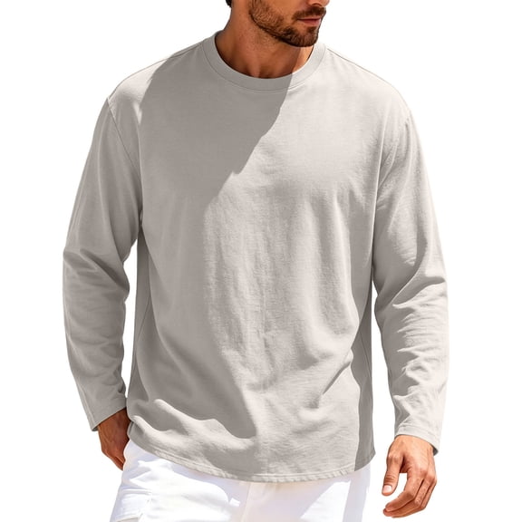 cocolona Mens Round Neck Long Sleeve Shirts Casual Sports Stretch Base T-shirts Fashion Solid Color Loose Pullover Tops