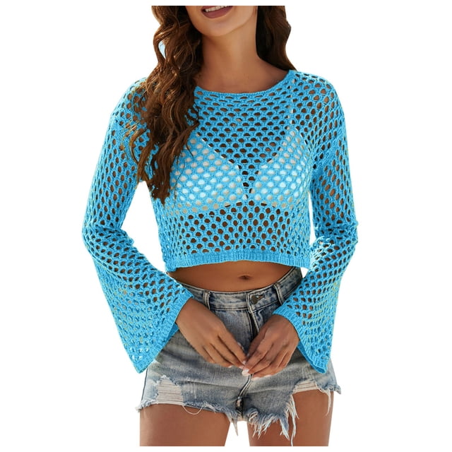 Maillots de Bain Femme - Nouveaux Chandails pour Dames à Col Rond Ample et Manches Ajourées, Bikinis pour Femmes