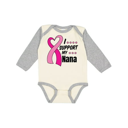 

Inktastic Breast Cancer Awareness I Support My Nana with Pink Ribbon Gift Baby Boy or Baby Girl Long Sleeve Bodysuit