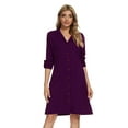 thumbnail image 3 of MintLimit Women's Button Down V-neck Solid Long Sleeve Sleepwear with Pockets Shirt Dress Pajamas, 3 of 5