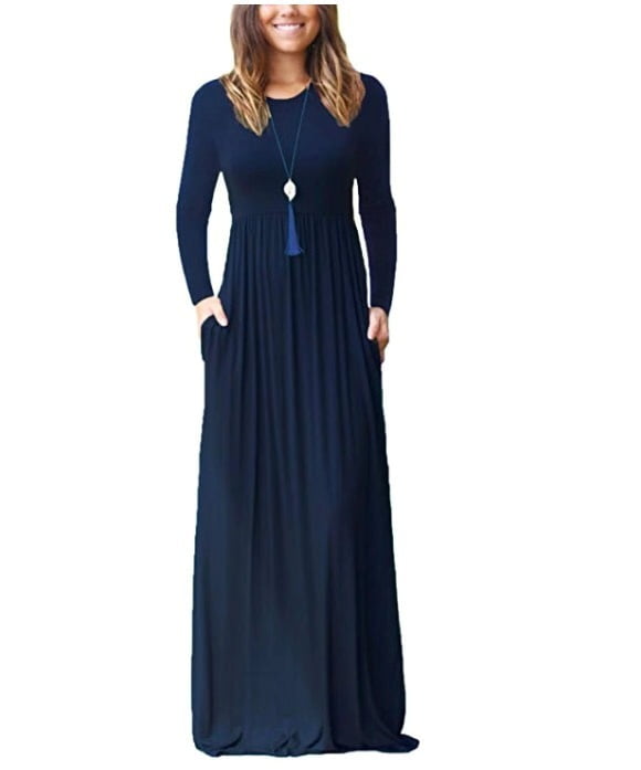 Hight Waist Loose Dress For Women Fall Fashion Long Sleeve Loose Plain Maxi  Pockets Dresses Casual Holiday Party Evening Dresses Navy Blue XL -  Walmart.com