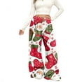 thumbnail image 2 of Women's Casual Wide Leg Pants, Christmas Print Elastic Waist Loose Plush Trousers, Cozy Winter Trousers for Indoor and Outdoor Casual Wear,Vermilion,2XL, 2 of 4