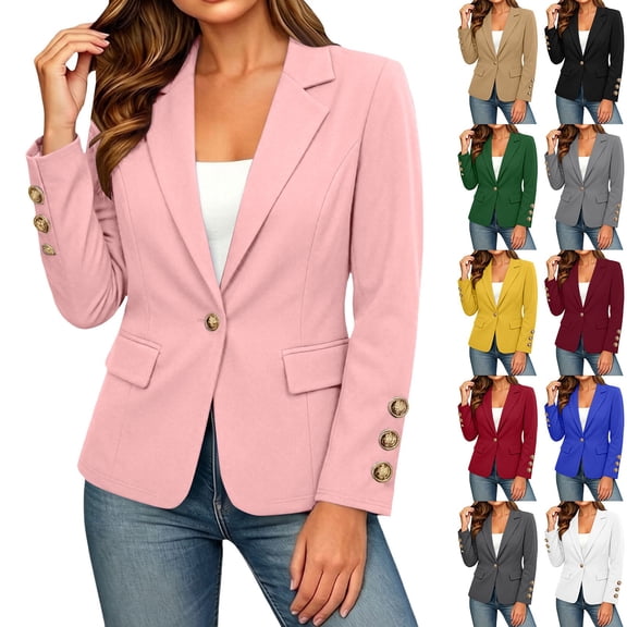 Breezora Women's Long Sleeve Single Button Blazer Work Suit Coat Casual Fall Office Jackets for Women