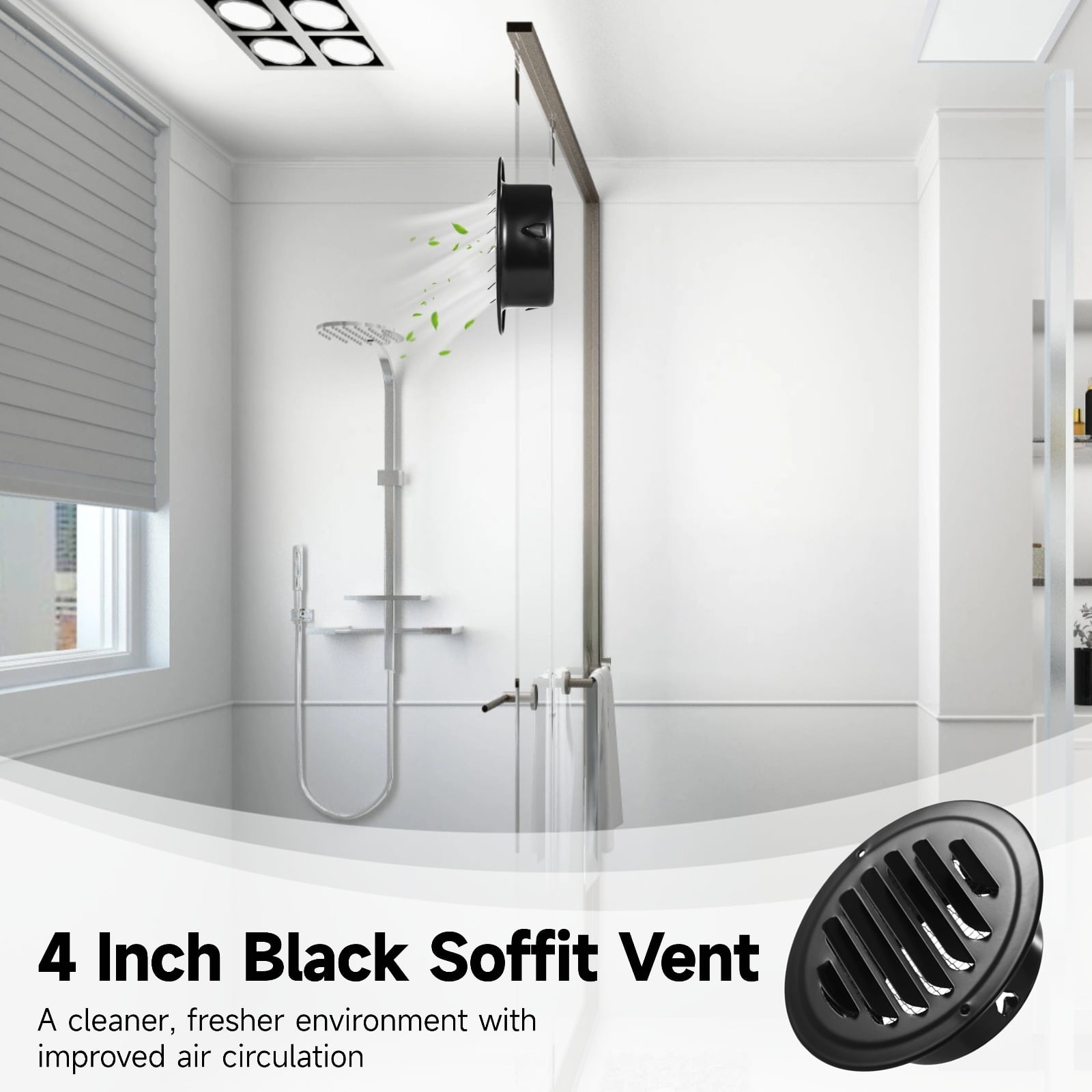 4 Pcs 4 Inch Black Soffit Vent, Stainless Steel Louver Exhaust Vent with Screen Mesh, Weatherproof Air Vent Cover for Bathroom, Kitchen, Office Ventilation