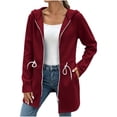 thumbnail image 2 of Jackets for Women Hooded Long Sleeve Thermal Quick-Dry Hoodies Drawstring Waist Regular Fit Functional Side Pockets for Work Casual Weekend Outing | TruBelle,Red L, 2 of 7
