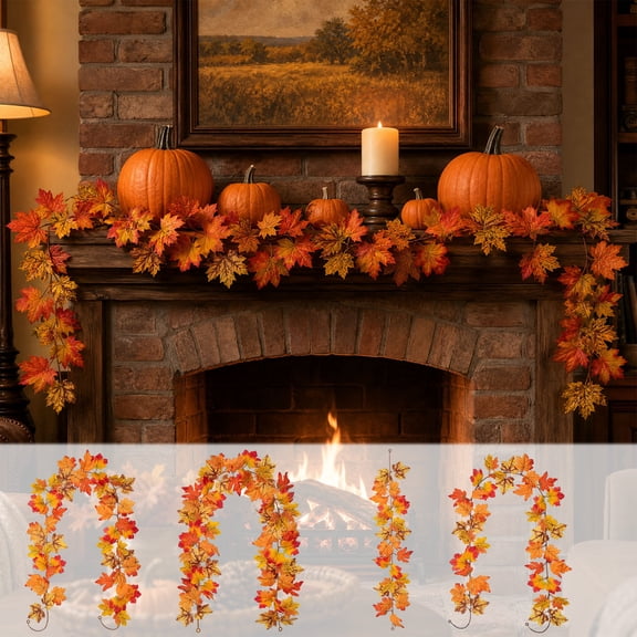UALSRZL Fall Leaf Garland, 79in Fall Decor Maple Garlands, Fake Maple Leaf Garland for Thanksgiving Halloween Home Table Party Office Decor, Orange