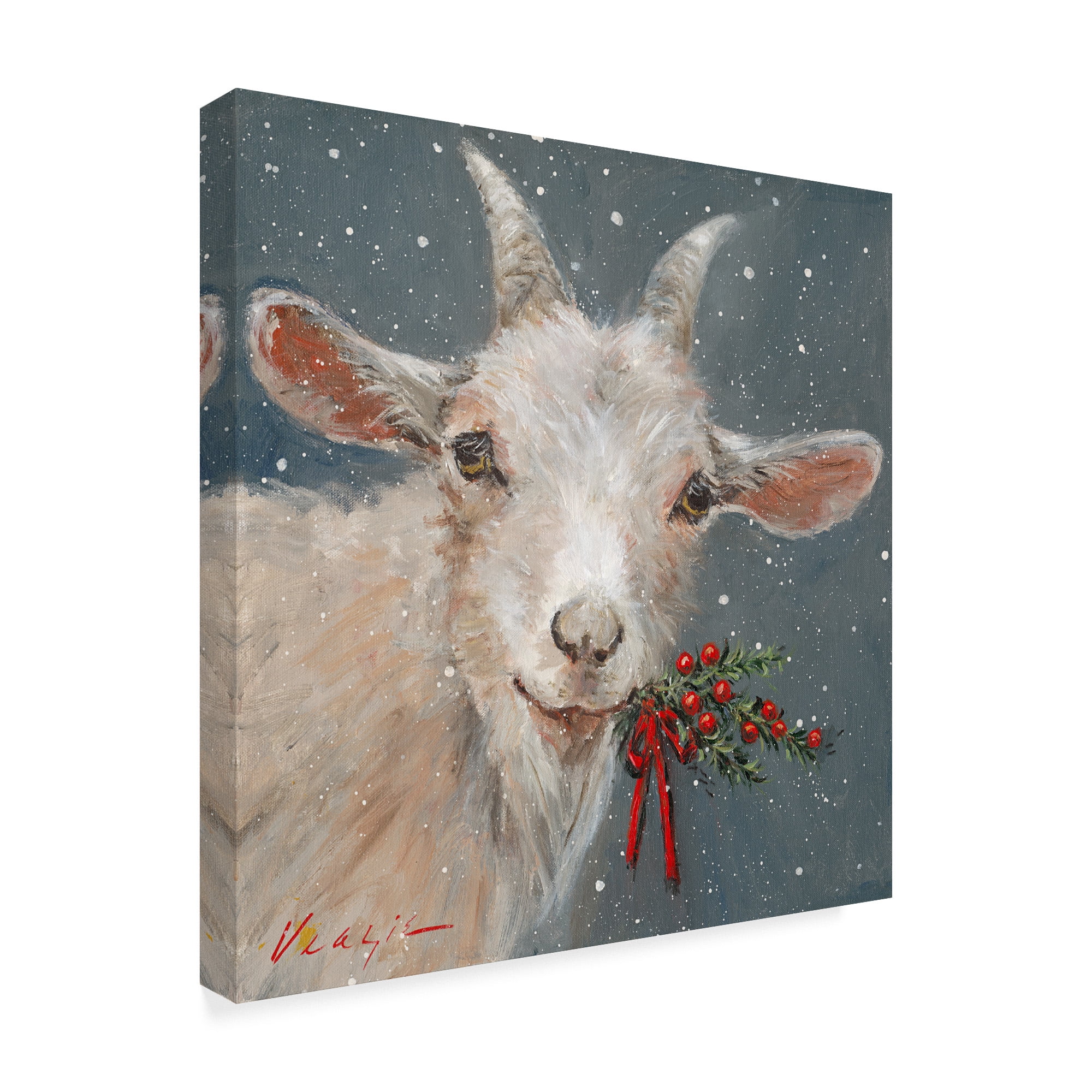 Trademark Fine Art 'Goat With Holly' Canvas Art by Mary Miller Veazie