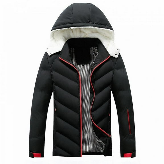 symoid Mens Parkas- Fashion Autumn and Winter Stitching Warm Hooded Casual Jacket Cotton Clothes Black XXXXXL