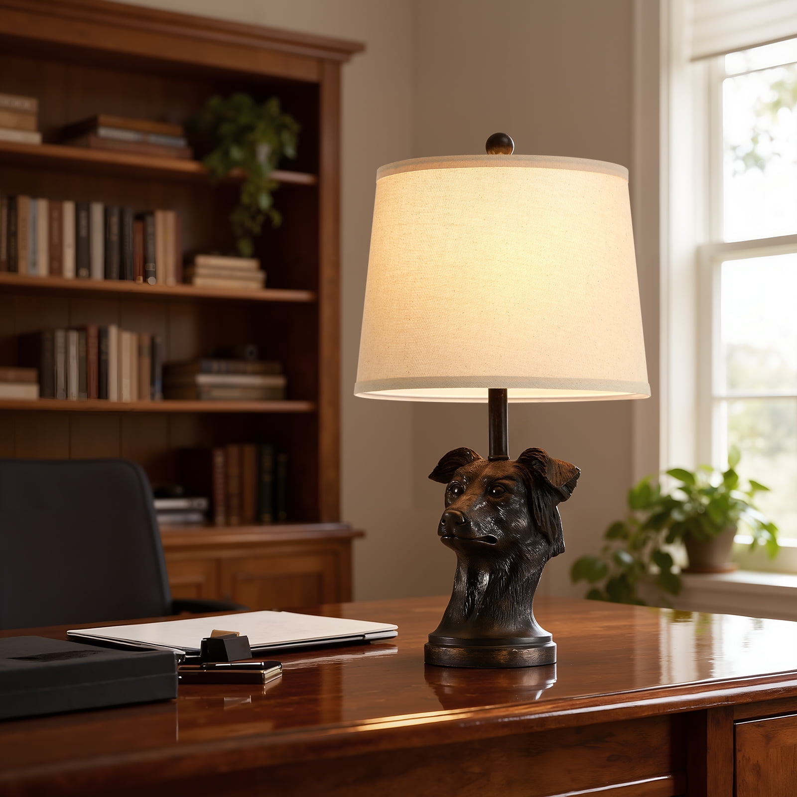 Modern Table Lamp with Linen Shade, 24inch Bedside Lamp with Rotary Switch & Included 9W LED Bulb for Nightstand, Living Room
