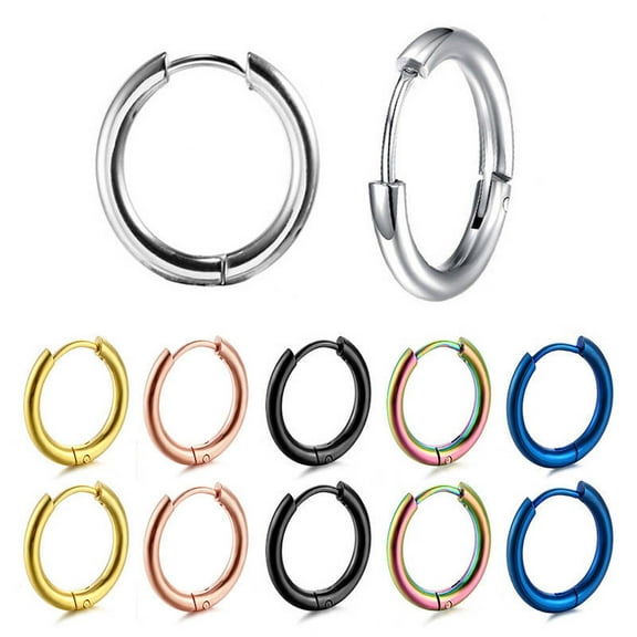 Xukmct 6 Pairs 14K Plated Hoop Earrings 8mm Small Hoop Earrings 316L Stainless Steel Hoop Earrings for Men Women