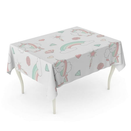 KDAGR Colorful Cute Lovely Magic Pattern with Unicorn Pink Beautiful Cartoon Tablecloth Table Desk Cover Home Party Decor 60x104 inch